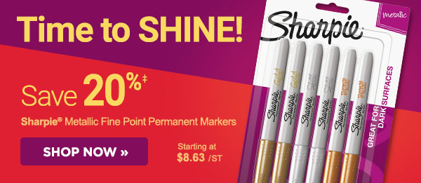 Time to Shine! Save 20% on Sharpie® Metallic Permanent Markers, plus get more great deals on office supplies. 