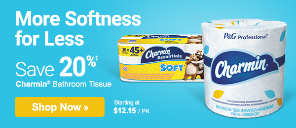 More Softness for Less – save 20% on Charmin® Tissue, plus stock up on  more JanSan must-haves. 